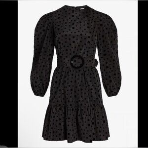 Express Belted Polka Dot Puff Sleeve Dress